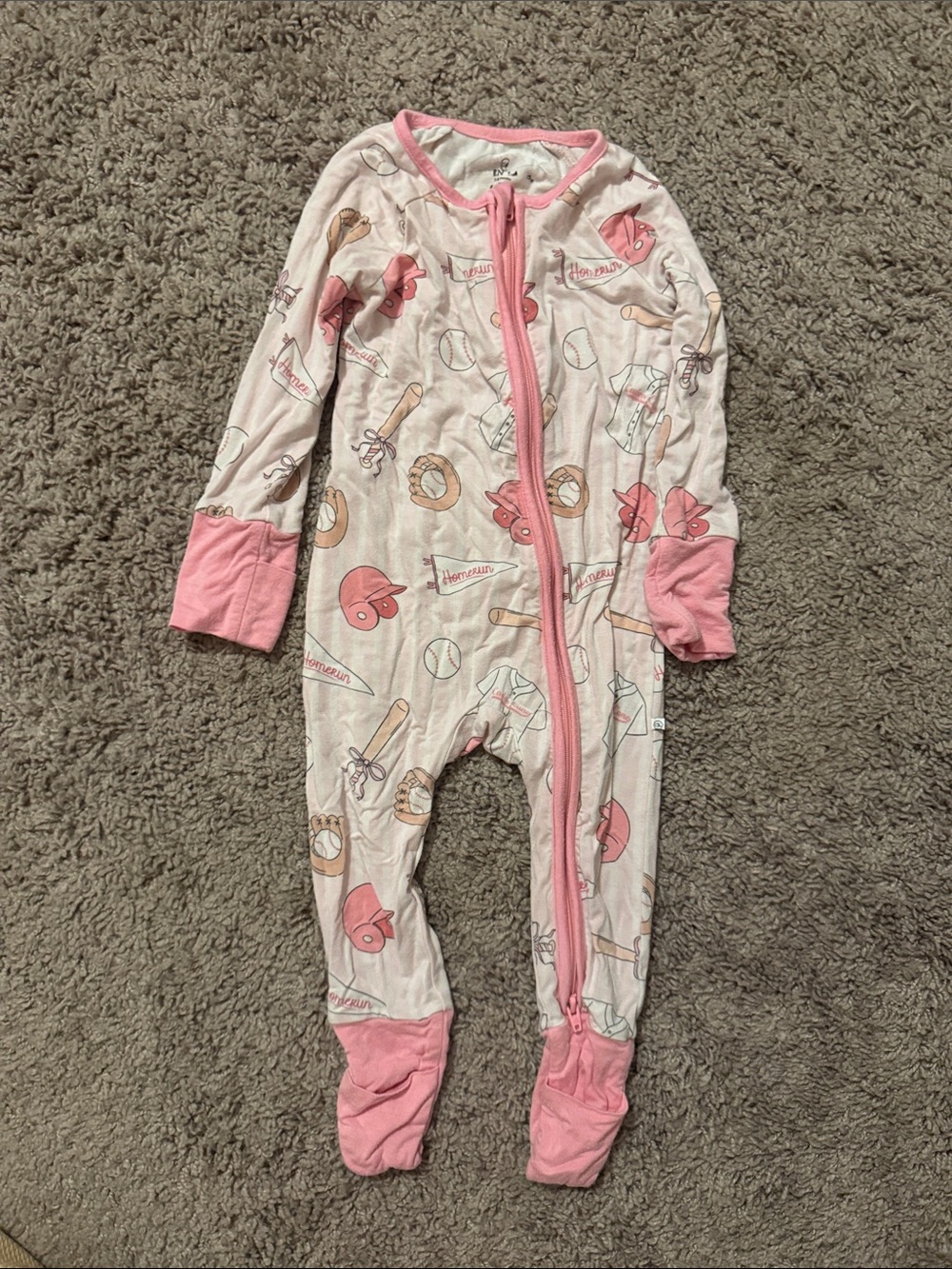 Caden Lane Pink Baseball Softball Convertible Romper Size 3-6 months